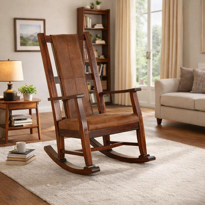 Odel Rocking Chair, Faux Leather Seat and Back, Dark Chocolate Brown