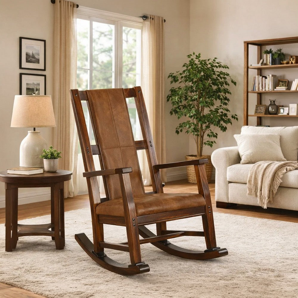 Odel Rocking Chair, Faux Leather Seat and Back, Dark Chocolate Brown