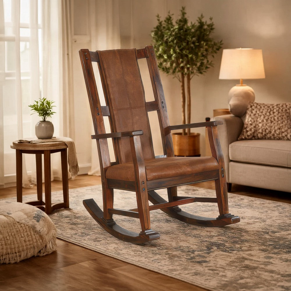 Odel Rocking Chair, Faux Leather Seat and Back, Dark Chocolate Brown