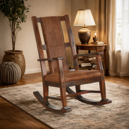 Odel Rocking Chair, Faux Leather Seat and Back, Dark Chocolate Brown