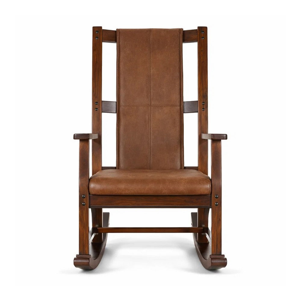 Odel Rocking Chair, Faux Leather Seat and Back, Dark Chocolate Brown