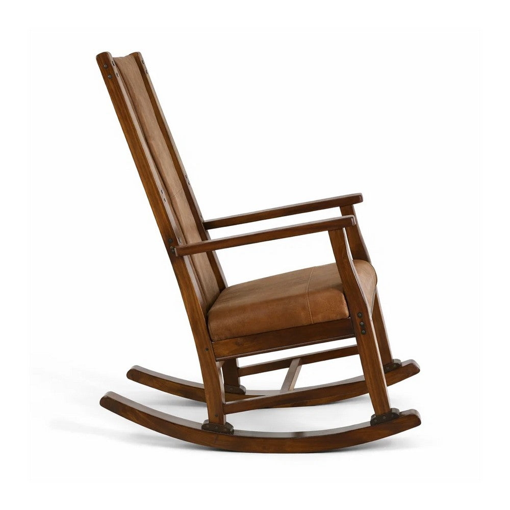 Odel Rocking Chair, Faux Leather Seat and Back, Dark Chocolate Brown