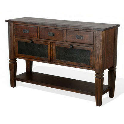 Flint Sideboard Buffet Console, 2 Doors, 3 Drawer, Shelf, Rustic Brown