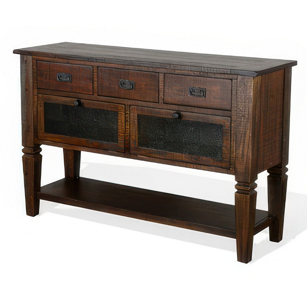 Flint Sideboard Buffet Console, 2 Doors, 3 Drawer, Shelf, Rustic Brown