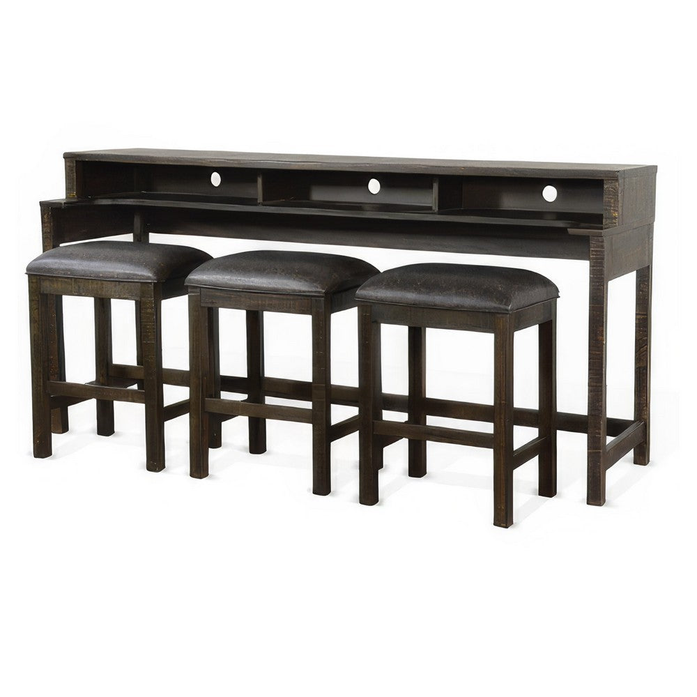 Flint Console Table with 3 Compartments, 74 Inch, Dark Brown Mahogany