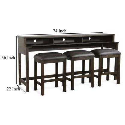 Flint Console Table with 3 Compartments, 74 Inch, Dark Brown Mahogany