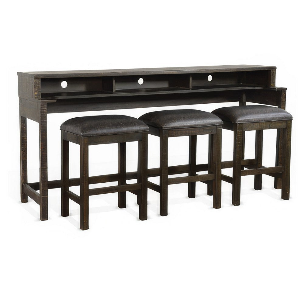 Flint Console Table with 3 Compartments, 74 Inch, Dark Brown Mahogany