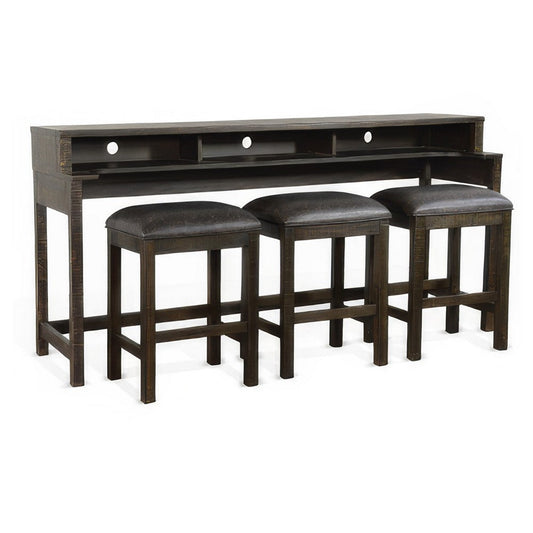 Flint Console Table with 3 Compartments, 74 Inch, Dark Brown Mahogany