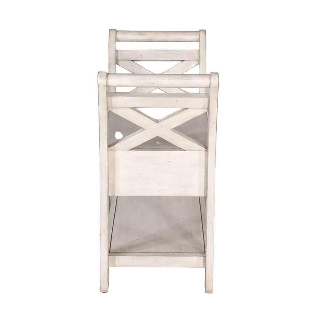 Sime 36 Inch Accent Bench, X-Panel and Storage, Ivory White Mahogany