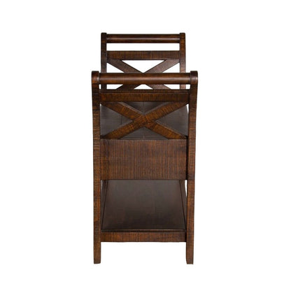 Flint 36 Inch Accent Bench with X-Panel, Storage, Dark Brown Mahogany