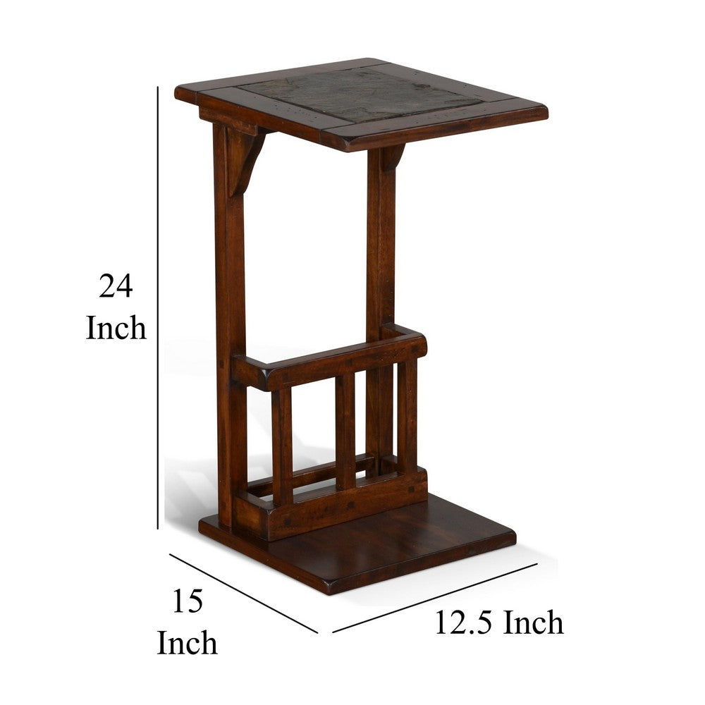 Odel Side Table with Magazine Rack, 13 Inch Top, Brown Mahogany Wood