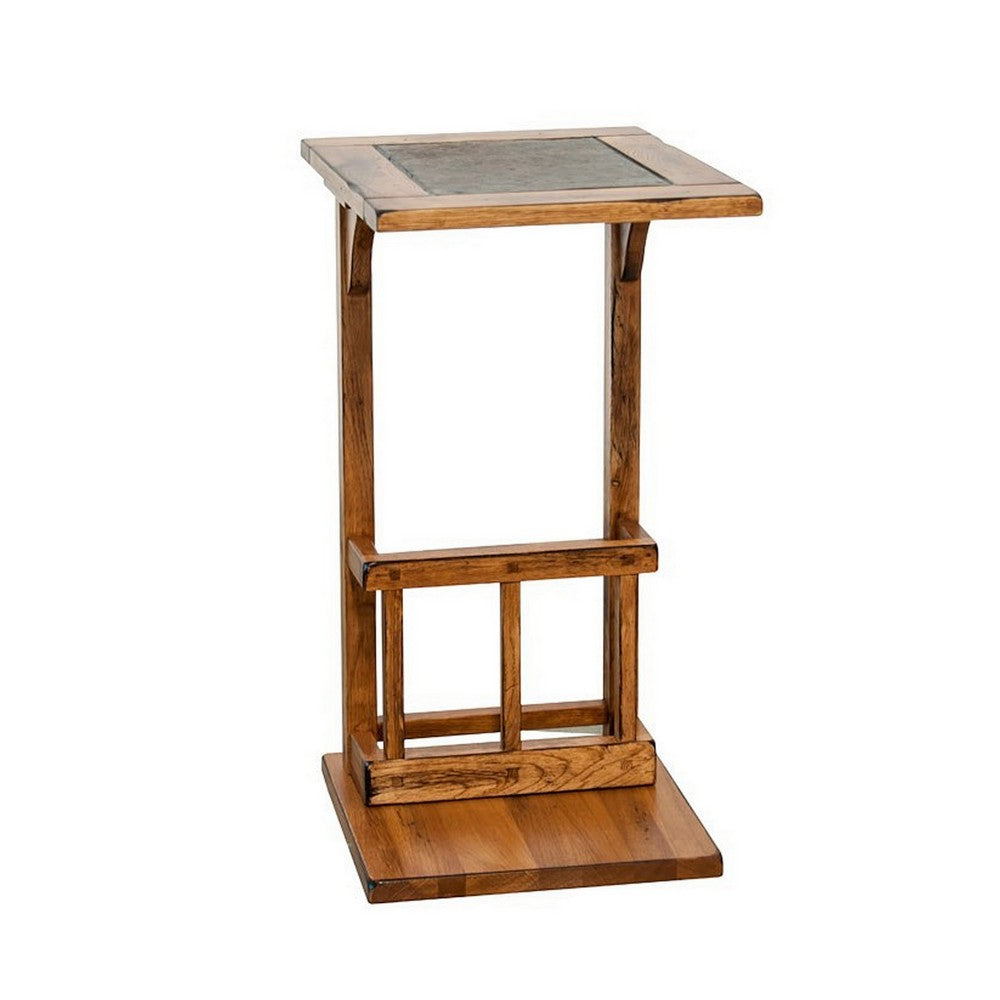 Marv Side Table with Magazine Rack, 13 Inch, Rustic Oak Finish Wood