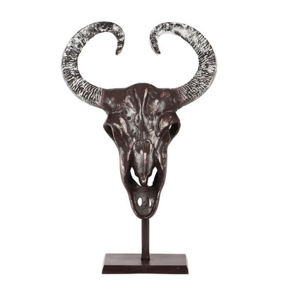 Tabletop Decor, Taurus Head on Stand, 25 Inch Bronze Aluminum Finish