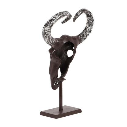 Tabletop Decor, Taurus Head on Stand, 25 Inch Bronze Aluminum Finish