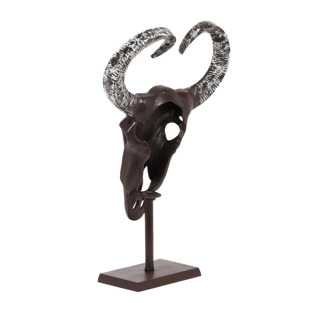 Tabletop Decor, Taurus Head on Stand, 25 Inch Bronze Aluminum Finish