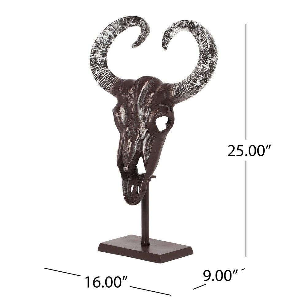 Tabletop Decor, Taurus Head on Stand, 25 Inch Bronze Aluminum Finish