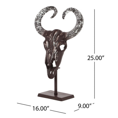 Tabletop Decor, Taurus Head on Stand, 25 Inch Bronze Aluminum Finish