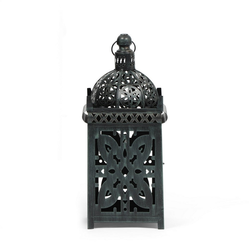 Sus Candle Holder Lantern, 15 Inch Dome Lid, Black Iron Metal Cover