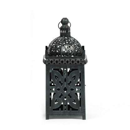 Sus Candle Holder Lantern, 15 Inch Dome Lid, Black Iron Metal Cover