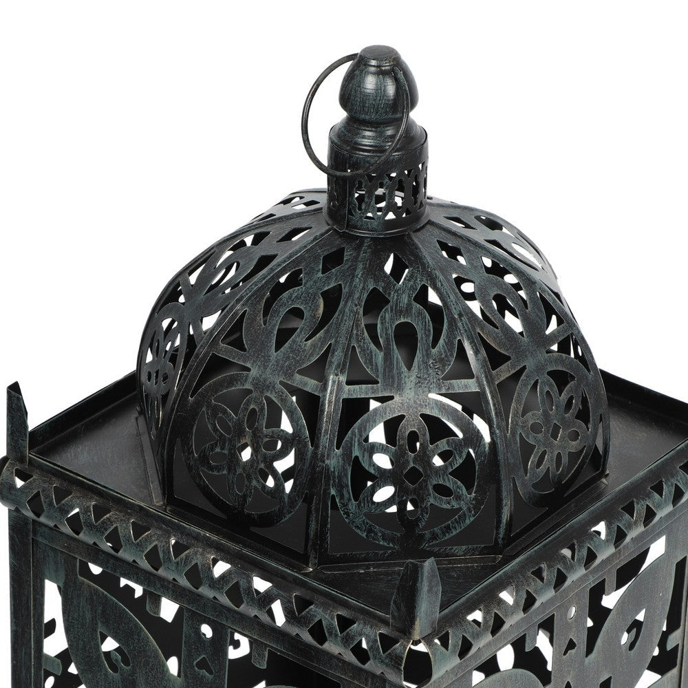 Sus Candle Holder Lantern, 15 Inch Dome Lid, Black Iron Metal Cover