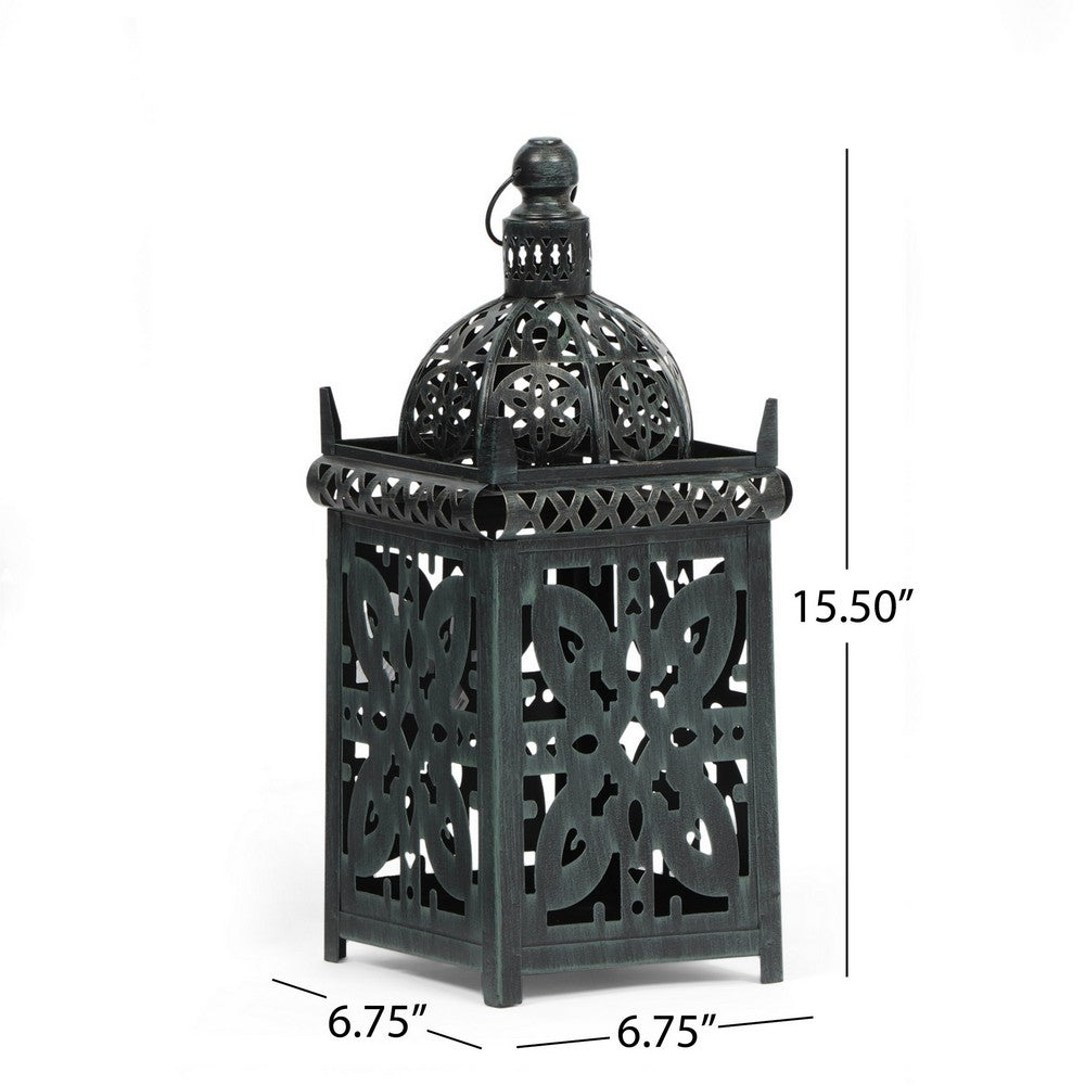 Sus Candle Holder Lantern, 15 Inch Dome Lid, Black Iron Metal Cover