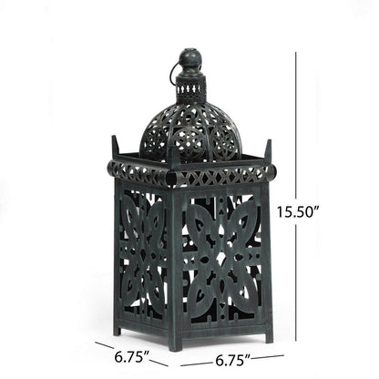 Sus Candle Holder Lantern, 15 Inch Dome Lid, Black Iron Metal Cover