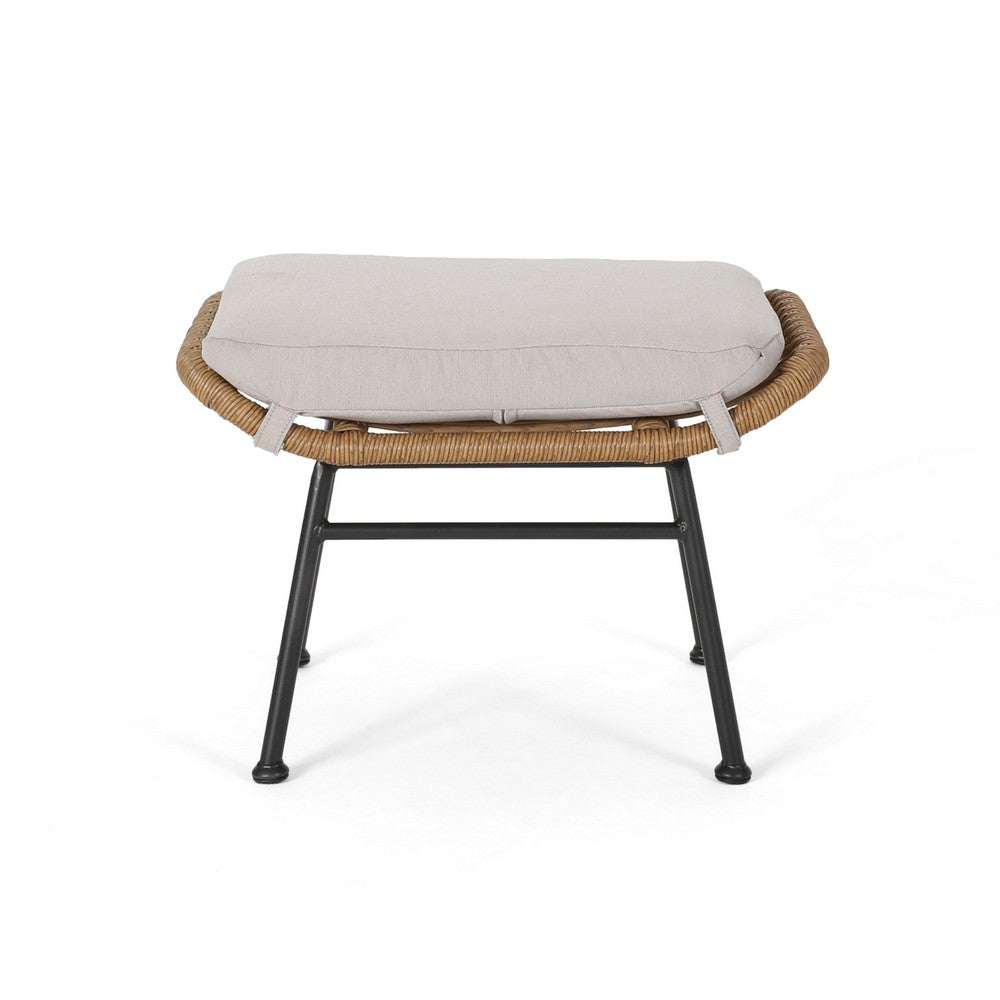 Margo Outdoor Ottoman Set of 2, 24 Inch Black Iron, Brown and Beige