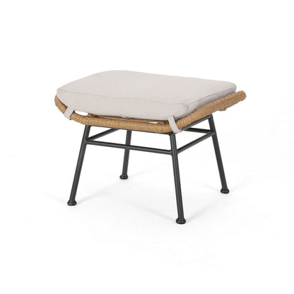 Margo Outdoor Ottoman Set of 2, 24 Inch Black Iron, Brown and Beige