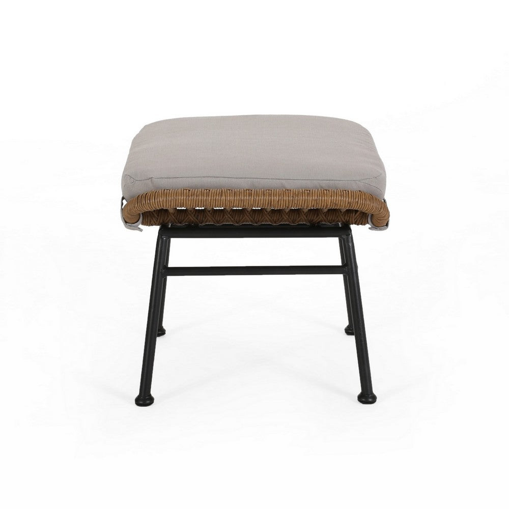Margo Outdoor Ottoman Set of 2, 24 Inch Black Iron, Brown and Beige