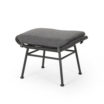 Margo Outdoor Ottoman Set of 2, 24 Inch Black Iron, Gray Cushion