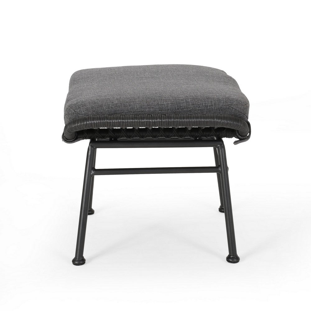 Margo Outdoor Ottoman Set of 2, 24 Inch Black Iron, Gray Cushion