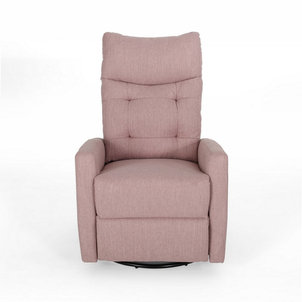 Push Back Glider Recliner Chair with Swivel, Blush Pink Tufted Fabric