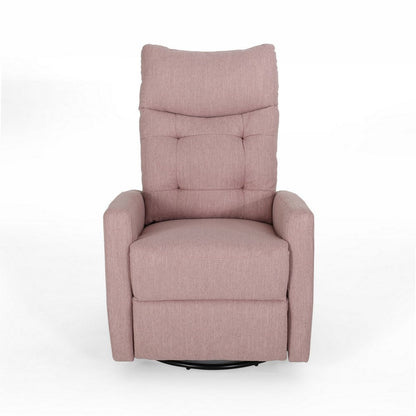 Push Back Glider Recliner Chair with Swivel, Blush Pink Tufted Fabric