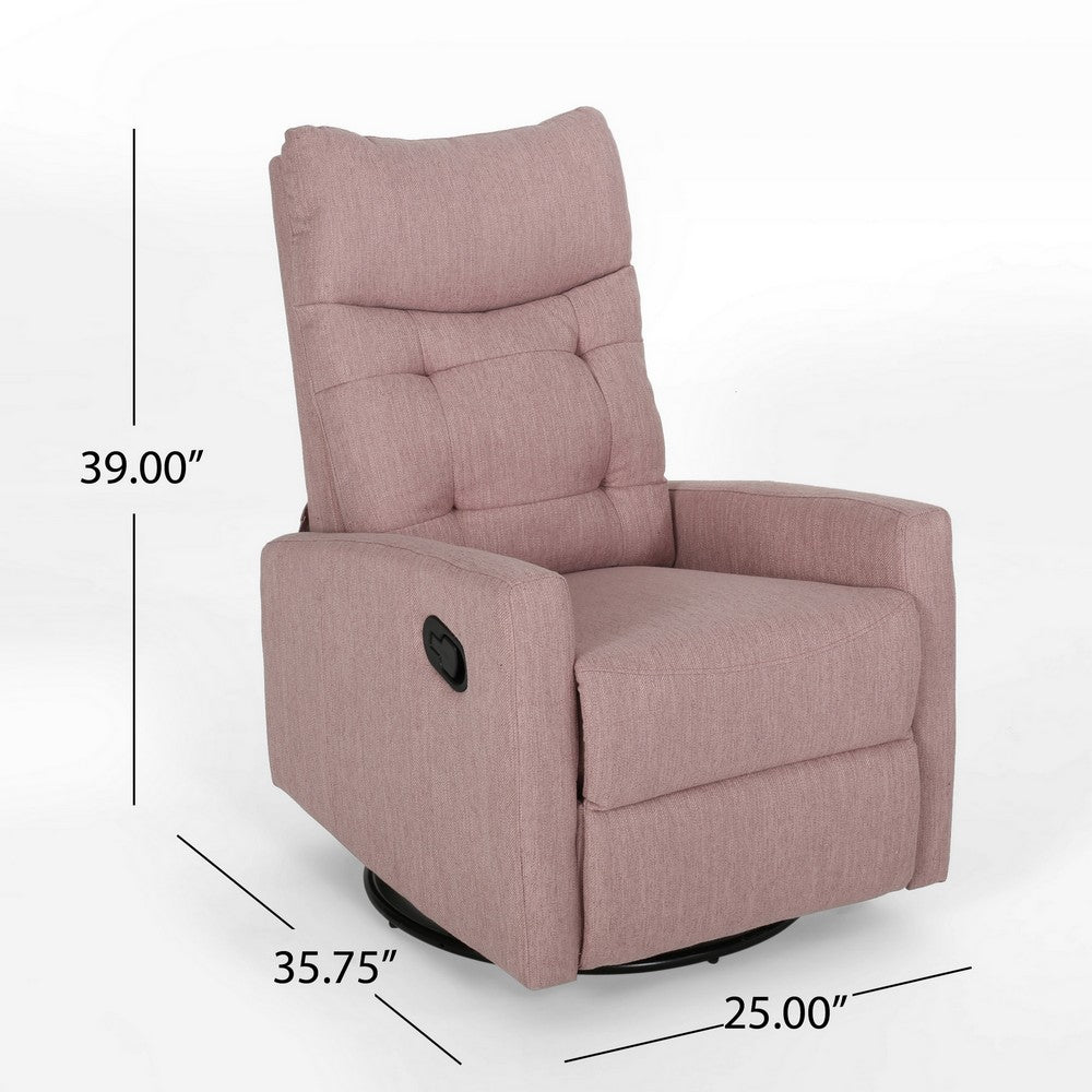 Push Back Glider Recliner Chair with Swivel, Blush Pink Tufted Fabric