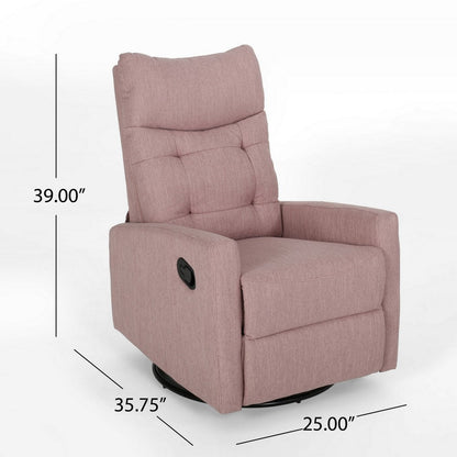 Push Back Glider Recliner Chair with Swivel, Blush Pink Tufted Fabric