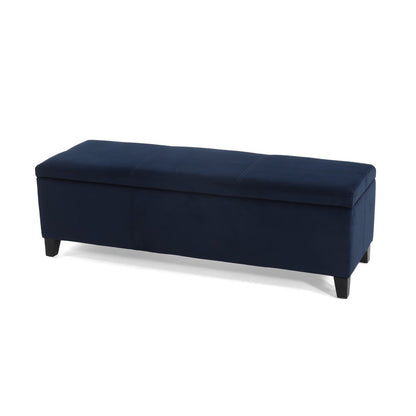 Elias Storage Ottoman Bench, 51 Inch Storage, Dark Navy Blue Velvet