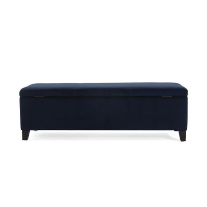 Elias Storage Ottoman Bench, 51 Inch Storage, Dark Navy Blue Velvet