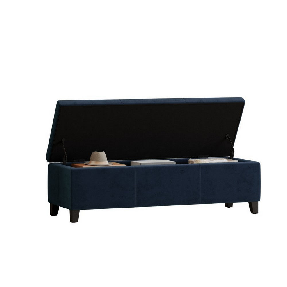 Elias Storage Ottoman Bench, 51 Inch Storage, Dark Navy Blue Velvet