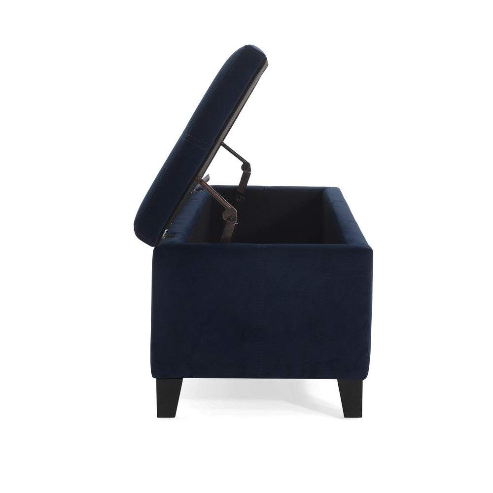 Elias Storage Ottoman Bench, 51 Inch Storage, Dark Navy Blue Velvet