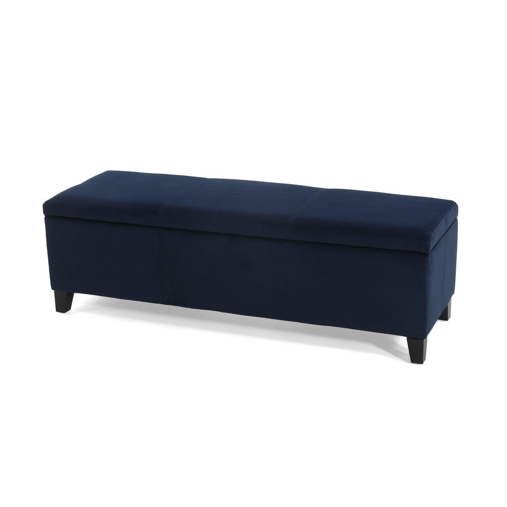 Elias Storage Ottoman Bench, 51 Inch Storage, Dark Navy Blue Velvet
