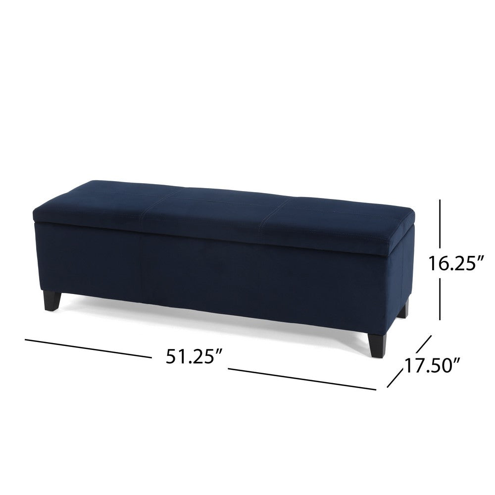 Elias Storage Ottoman Bench, 51 Inch Storage, Dark Navy Blue Velvet