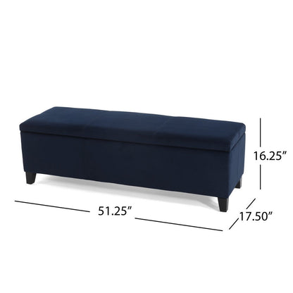 Elias Storage Ottoman Bench, 51 Inch Storage, Dark Navy Blue Velvet