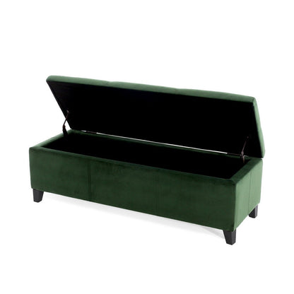 Elias Storage Ottoman Bench, 51 Inch Storage, Emerald Green Velvet