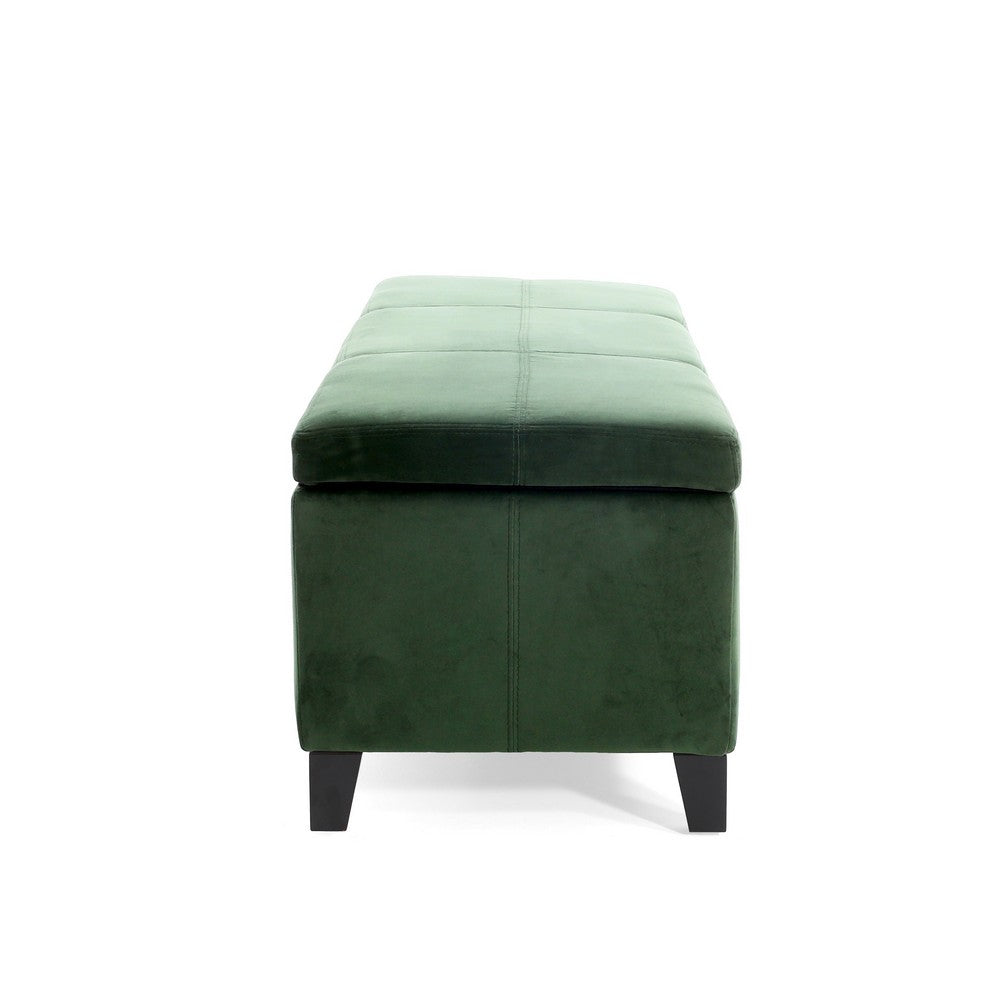 Elias Storage Ottoman Bench, 51 Inch Storage, Emerald Green Velvet