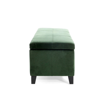 Elias Storage Ottoman Bench, 51 Inch Storage, Emerald Green Velvet