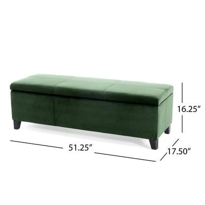 Elias Storage Ottoman Bench, 51 Inch Storage, Emerald Green Velvet