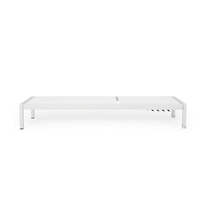 Kory Outdoor Lounge Chaise, 78 Inch White Mesh Fabric and Aluminum