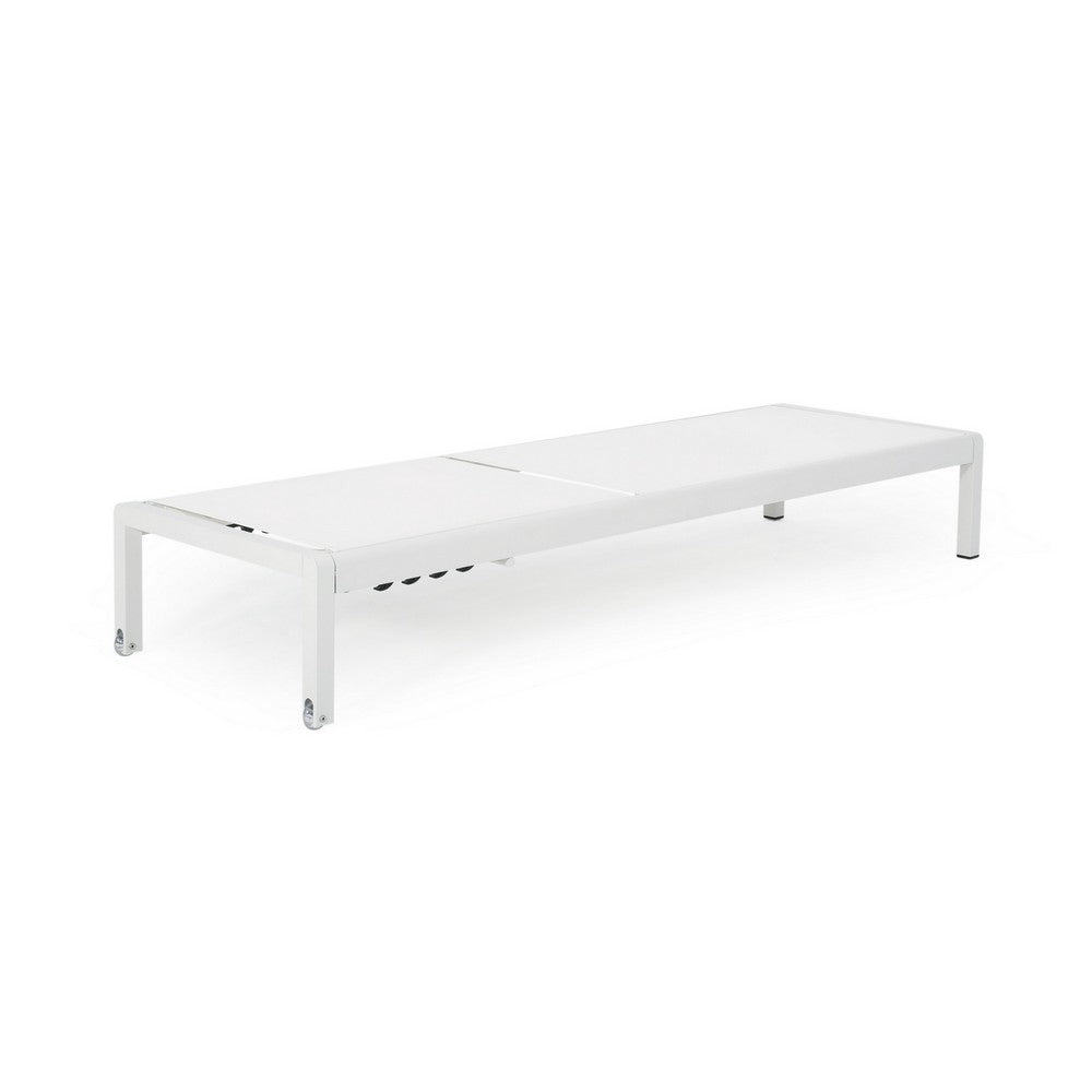 Kory Outdoor Lounge Chaise, 78 Inch White Mesh Fabric and Aluminum