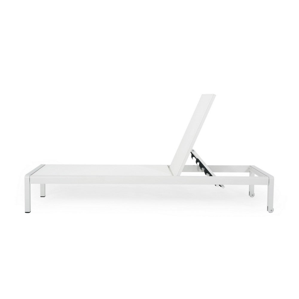 Kory Outdoor Lounge Chaise, 78 Inch White Mesh Fabric and Aluminum