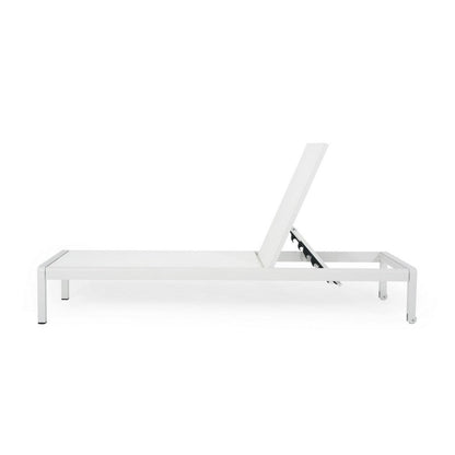 Kory Outdoor Lounge Chaise, 78 Inch White Mesh Fabric and Aluminum